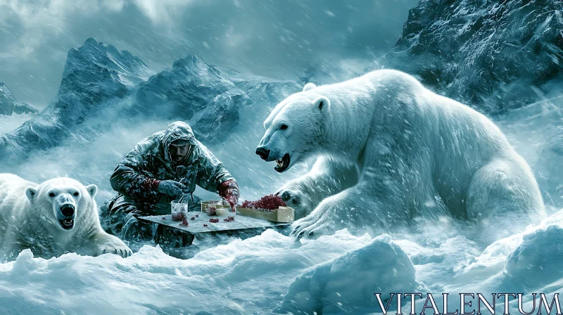 AI ART Arctic Encounter: A Meal with Polar Bears