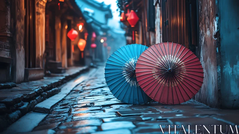 AI ART Colorful Umbrellas on a Wet Asian Street