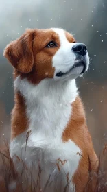 Serene Dog Amidst Snowfall
