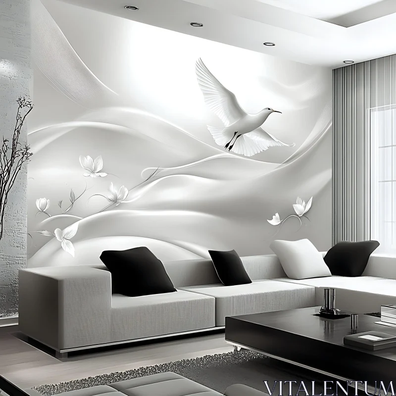 Modern Interior with Flying Dove AI Image