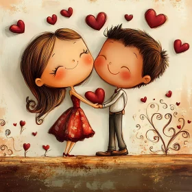 Sweet Cartoon Couple Holding Hands