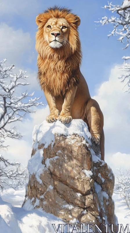 Snow-Covered Lion Landscape AI Image