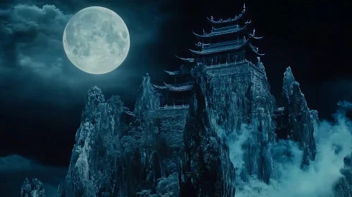Mountain Pagoda Under the Moon