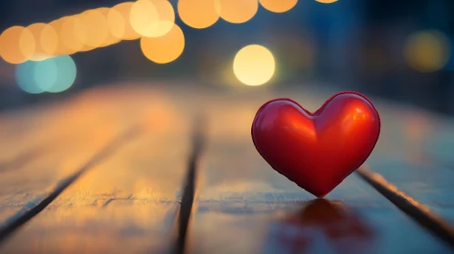 Red Heart Still Life on Wooden Table