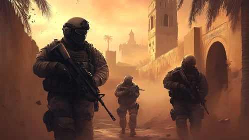 Armed Forces Patrolling Desert City