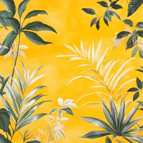 Tropical Leaves on Yellow