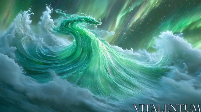 AI ART Dragon Wave Under Aurora Borealis