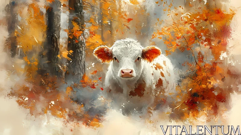 AI ART Cow in an Autumn Forest Scene