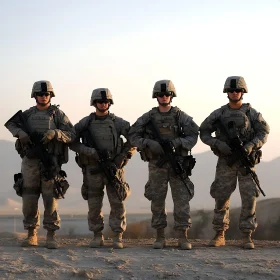 Military Unit Posing in Desert Landscape