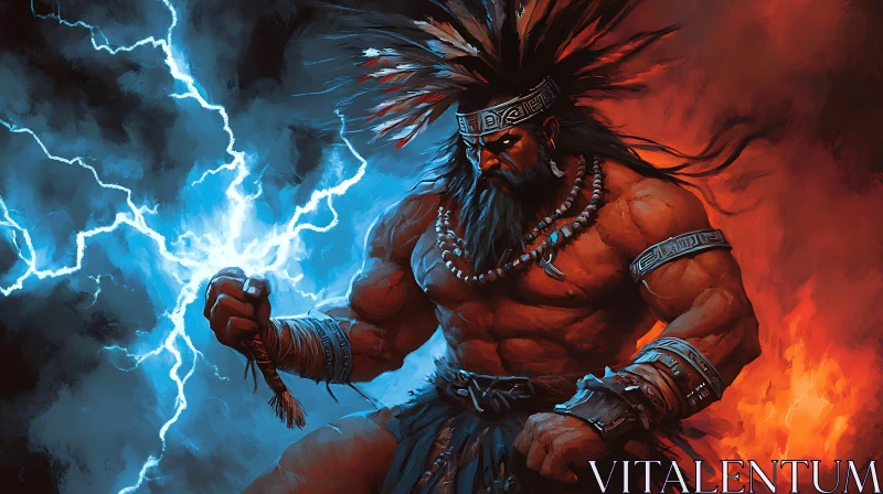 AI ART Tribal Warrior Conjuring Lightning Storm