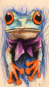 Whimsical Frog Art with Orange Highlights