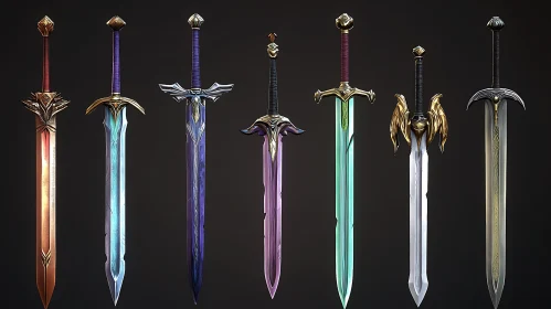 Seven Enchanted Swords on Dark Background