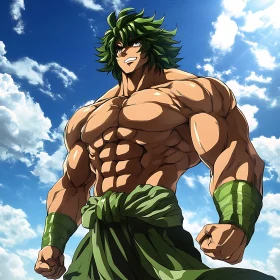 Muscular Anime Character Under Blue Sky