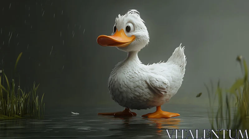 Duck in water on a rainy day AI Image