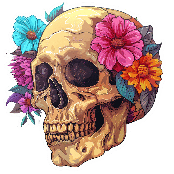 POD Design Colorful Skull with Flowers