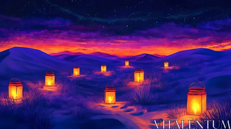 Night Desert Lanterns AI Image