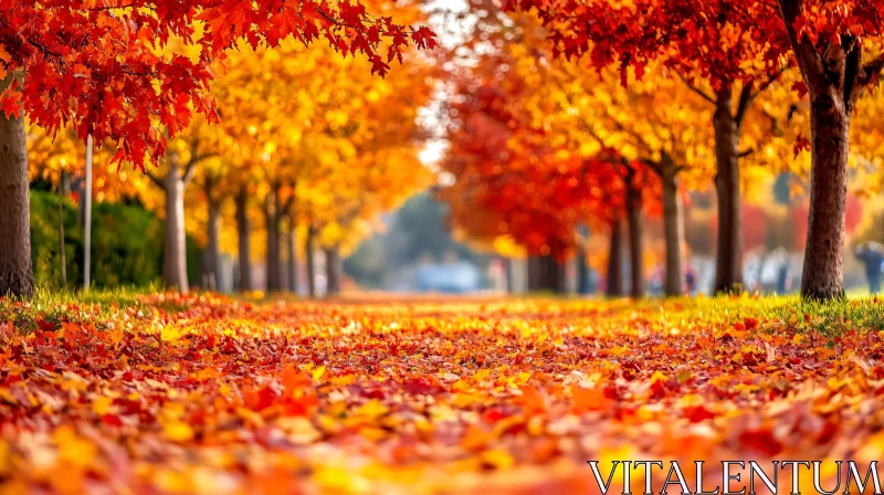 AI ART Colorful Autumn Trees Beside a Leaf-Laden Pathway