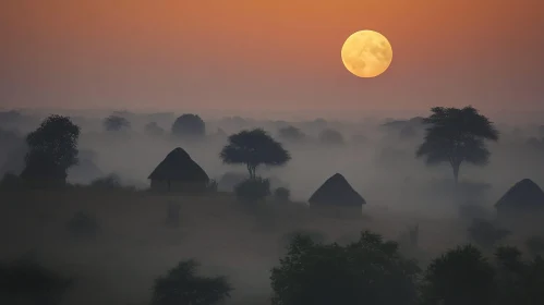 Tranquil Moonlit Village Scenery