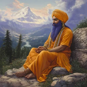 Man Meditating in Mountain Landscape