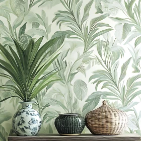 Tropical Wallpaper and Vases Décor