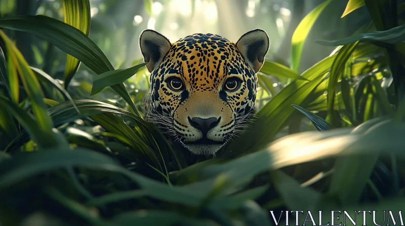 AI ART Stealthy Jaguar Amidst Foliage