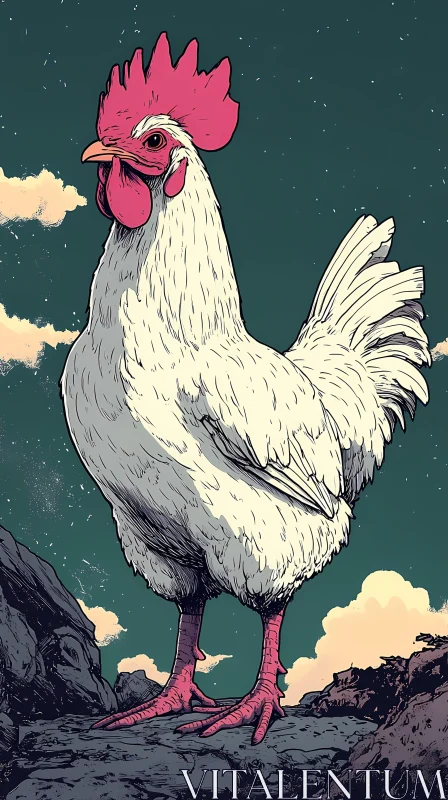 AI ART Proud Chicken Against Teal Sky