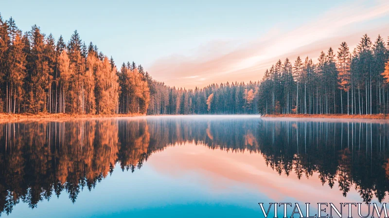 AI ART Tranquil Lake and Forest Reflection at Dusk