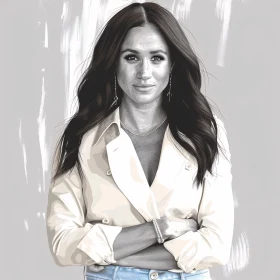 Meghan Markle Illustrated in Stylish White Blazer
