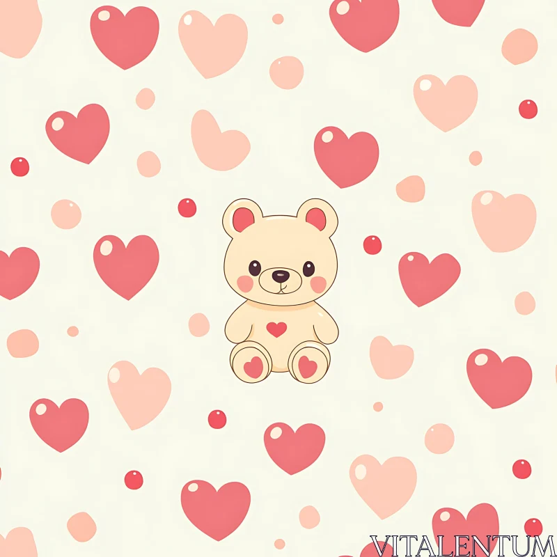 AI ART Cute Teddy Bear and Hearts Background