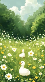 Ducks Amidst Daisies