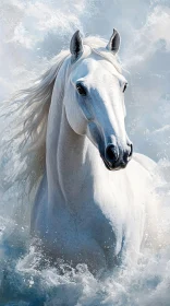 White Horse Emerging from Waves