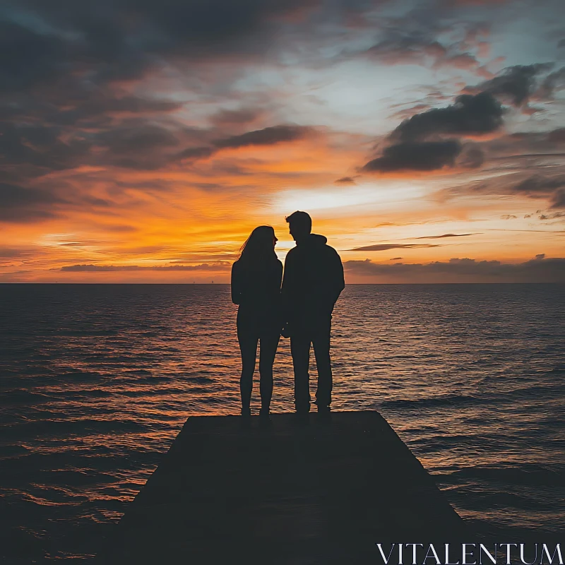 Silhouette Couple Enjoying Sunset View AI Image