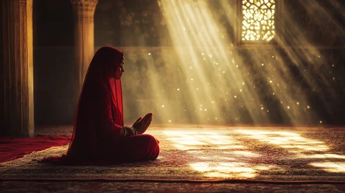 Woman Praying in a Temple