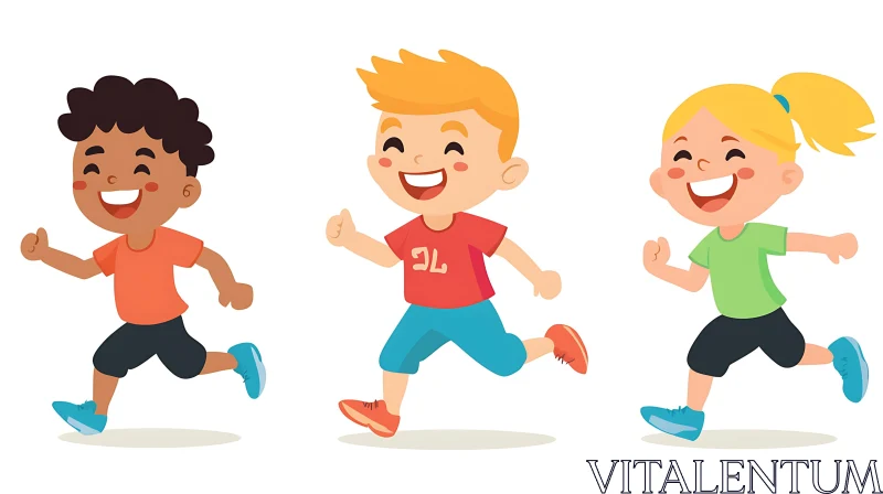 AI ART Cartoon Kids Having Fun Running Together