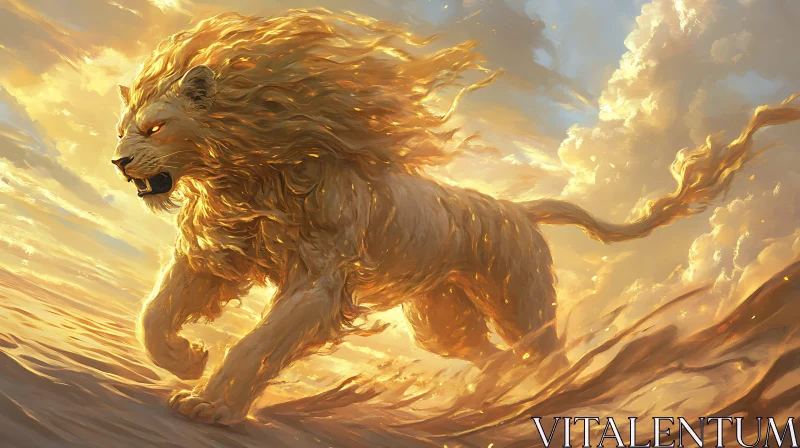 Lion in Golden Light AI Image