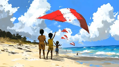 Beach Fun with Kites Art