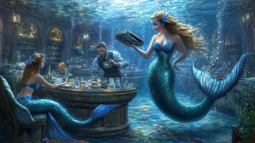 Mermaids Enjoying a Meal at Underwater Restaurant