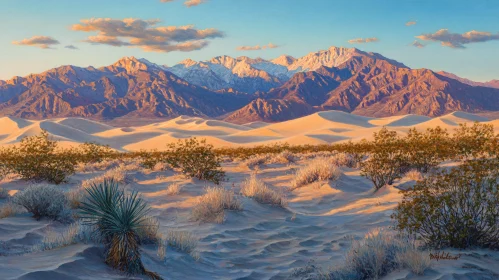 Desert Landscape with Sunset Lighting and Dunes