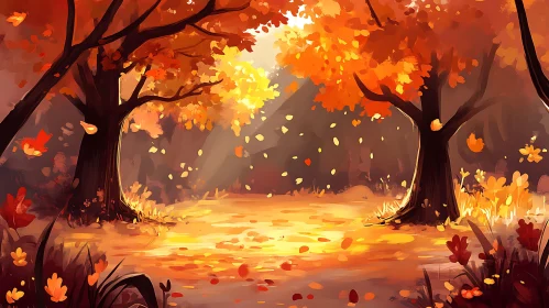 Golden Autumn Trees Falling Leaves