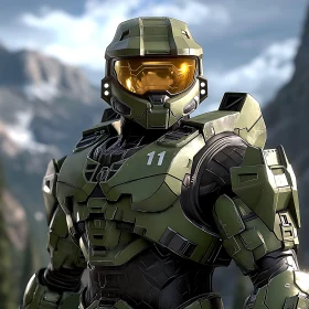 Futuristic Warrior in Olive Green Armor