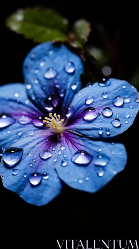 Blue Flower with Water Droplets - Nature's Elegance AI Image