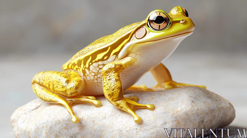 Golden Amphibian on Rock AI Image