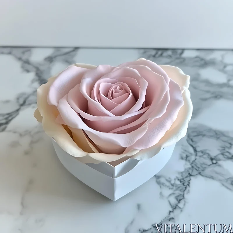 Romantic Pink Rose in White Heart Box AI Image