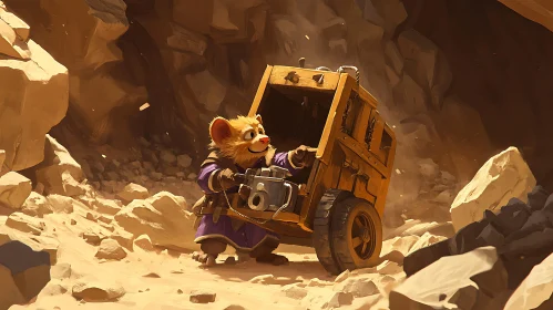 Cartoon Mouse in Desert Landscape