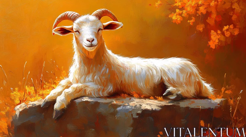 Restful Goat in Autumn Landscape AI Image