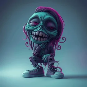 Cartoon Zombie in Leather Jacket: A 3D Rendered Image