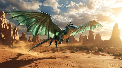 Majestic Dragon Over Desert Scene