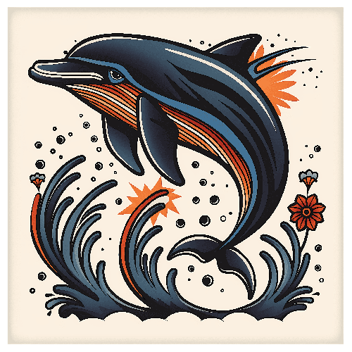 Colorful Dolphin Vector Art in Oceanic Bloom POD Design