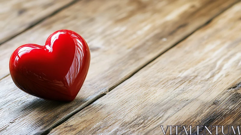 Red Heart Resting on Wooden Planks AI Image