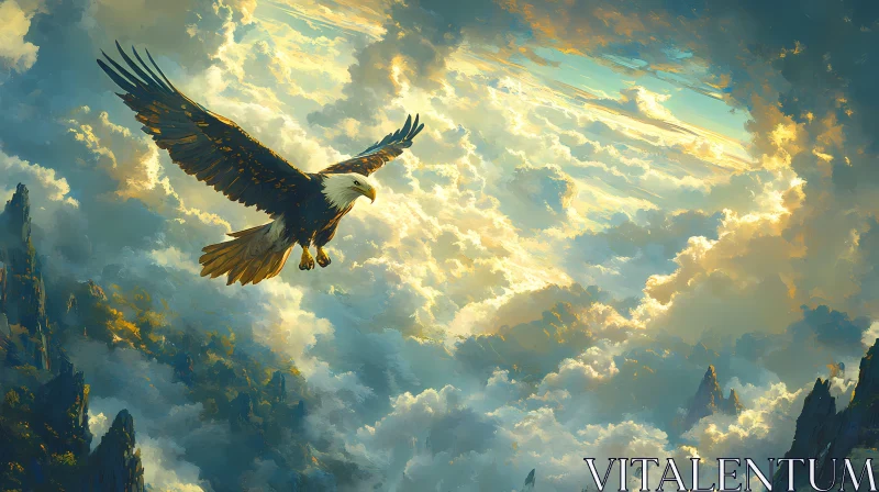 AI ART Eagle in Flight Over Clouds